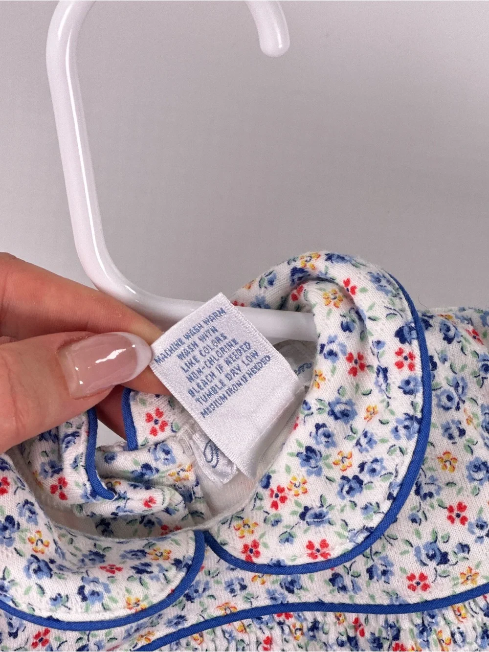 Ralph Lauren Baby Dress Smocked Peter Pan Collar Floral White Blue 6M